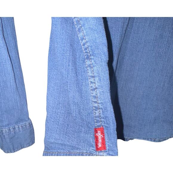 Wrangler Chambray Pearl Snap Button Up Shirt Men's XL Fisherman Distressed Fall - Picture 6 of 9